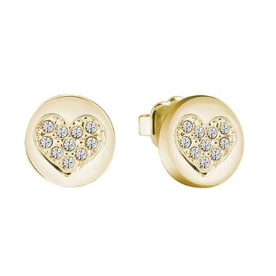 Yellow gold plated heart stud earrings ube82043
